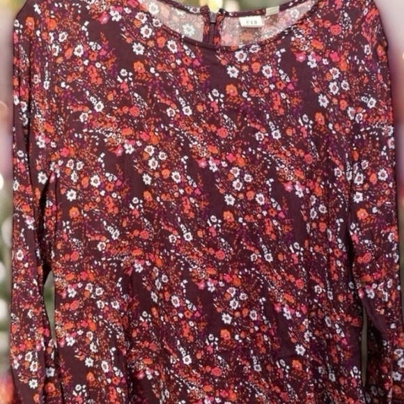 🌟 XL Maroon dress GAP 
long sleeves midi Modest party ditsy floral flowers - Picture 13 of 16